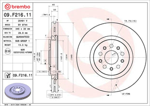 Maserati Levante M161 Brembo Front Brake Disc Rotor 09.F216.11 345mm