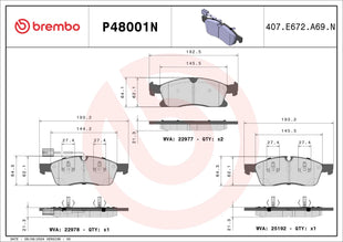 Maserati Levante M161 Brembo Front Brake Pad Set P48001n 193mm