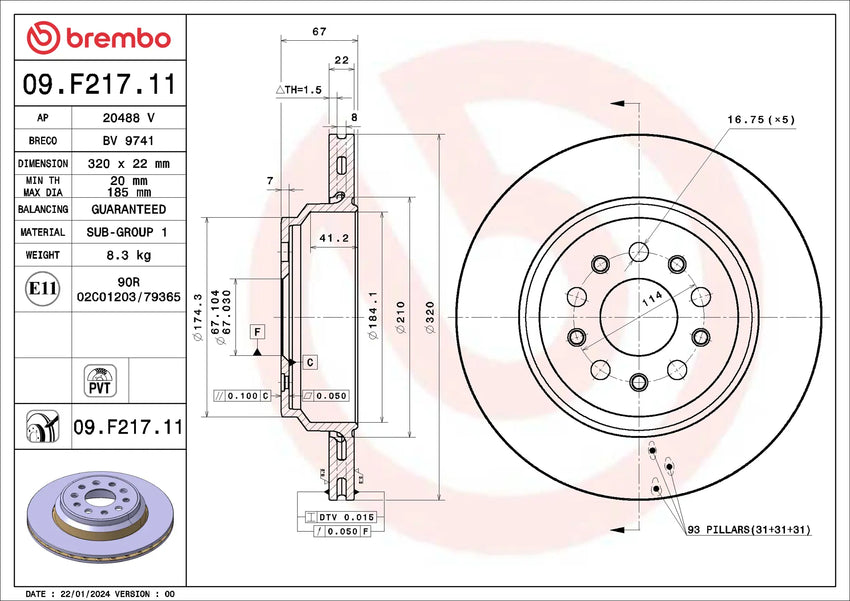 Maserati Ghibli/Quattroporte Brembo Rear Brake disc Painted 09.F217.11 320mm