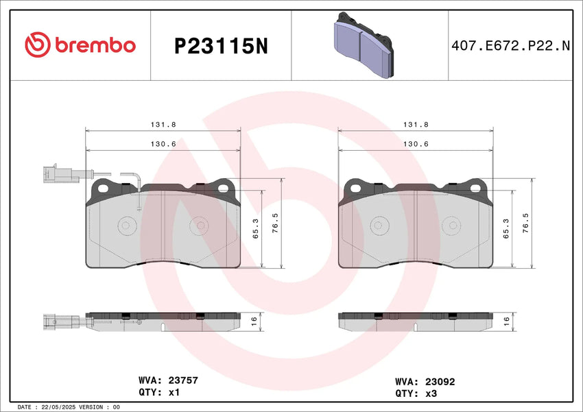 Maserati Ghibli/Alfa Romeo 159 Brembo Front Brake Pad Set P23115n 132mm