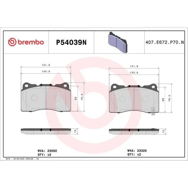 TESLA Model S 90D 16-ON BREMBO P54039N Prime Ceramic Brake Pad Set Front 132mm