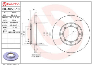 Brembo Rear Brake disc 08.A650.10 Renault Master X62 302mm