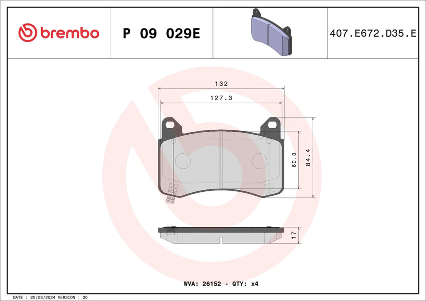 TESLA BREMBO Front Brake Pad Set Beyond EV P09029E 355ml