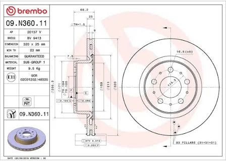 TESLA Model 3 BREMBO Front Disc Brake Rotor 09.N360.11 320mm